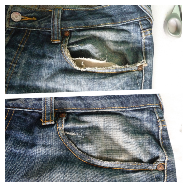 réparer réparation de poche de jean élimé