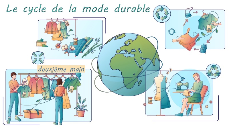 projet éthique local. Cycle mode durable, seconde main, réemploi, upcycling. Durable
